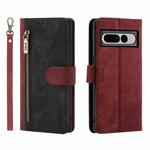 For Google Pixel 7 Pro POLA Dual-color Zipper Wallet RFID Leather Phone Case(Red Black)