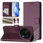 For Sharp Aquos R9 Pro Honeycomb Embossing RFID Leather Phone Case(Violet)