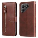 For Tecno Pova 7 5G Fashion Calf Texture Zipper Leather Phone Case(Brown)