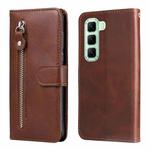 For Infinix Hot 50 5G Fashion Calf Texture Zipper Leather Phone Case(Brown)