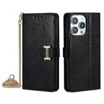 For iPhone 15 Pro Max POLA Crossbody Chain I-Shape Buckle Sequins Leather Phone Case(Black)