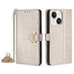 For iPhone 15 Plus POLA Crossbody Chain I-Shape Buckle Sequins Leather Phone Case(White)