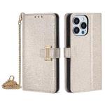 For iPhone 14 Pro POLA Crossbody Chain I-Shape Buckle Sequins Leather Phone Case(White)