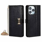 For iPhone 13 Pro POLA Crossbody Chain I-Shape Buckle Sequins Leather Phone Case(Black)