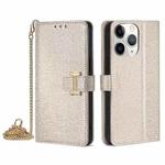 For iPhone 11 Pro Max POLA Crossbody Chain I-Shape Buckle Sequins Leather Phone Case(White)