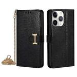 For iPhone 11 Pro Max POLA Crossbody Chain I-Shape Buckle Sequins Leather Phone Case(Black)