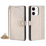 For iPhone 11 POLA Crossbody Chain I-Shape Buckle Sequins Leather Phone Case(White)