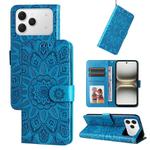 For Tecno Spark 40 4G Embossed Sunflower Leather Phone Case(Blue)