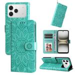 For Tecno Spark 40 4G Embossed Sunflower Leather Phone Case(Green)
