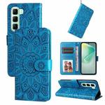 For Infinix Hot 50 5G Embossed Sunflower Leather Phone Case(Blue)