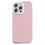 For iPhone 11 Pro Max Electroplated Silver Edge Grain Texture TPU Phone Case(Pink)