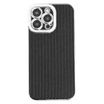 For iPhone 12 Pro Max Electroplated Silver Edge Grain Texture TPU Phone Case(Black)