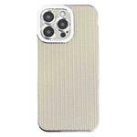 For iPhone 13 Pro Electroplated Silver Edge Grain Texture TPU Phone Case(Beige)