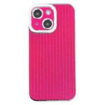 For iPhone 14 Plus Electroplated Silver Edge Grain Texture TPU Phone Case(Rose Red)