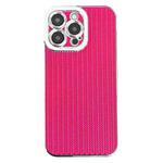 For iPhone 14 Pro Electroplated Silver Edge Grain Texture TPU Phone Case(Rose Red)