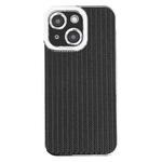 For iPhone 15 Electroplated Silver Edge Grain Texture TPU Phone Case(Black)