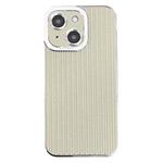 For iPhone 15 Plus Electroplated Silver Edge Grain Texture TPU Phone Case(Beige)