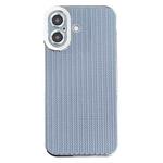 For iPhone 16 Electroplated Silver Edge Grain Texture TPU Phone Case(Blue)