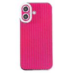 For iPhone 16 Electroplated Silver Edge Grain Texture TPU Phone Case(Rose Red)