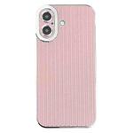 For iPhone 16 Electroplated Silver Edge Grain Texture TPU Phone Case(Pink)