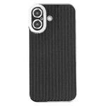 For iPhone 16 Electroplated Silver Edge Grain Texture TPU Phone Case(Black)