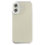 For iPhone 16 Electroplated Silver Edge Grain Texture TPU Phone Case(Beige)