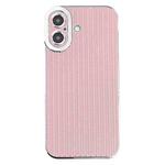 For iPhone 16 Plus Electroplated Silver Edge Grain Texture TPU Phone Case(Pink)