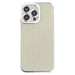 For iPhone 16 Pro Electroplated Silver Edge Grain Texture TPU Phone Case(Beige)