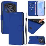 For Cubot A30 Skin Feel Solid Color Leather Phone Case with Lanyard(Dark Blue)