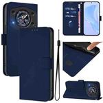 For Cubot A30 Skin Feel Solid Color Leather Phone Case with Lanyard(Navy Blue)