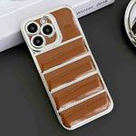 For iPhone 11 Pro Max Electroplated Silver Edge Eiderdown TPU Phone Case(Brown)