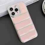 For iPhone 11 Pro Max Electroplated Silver Edge Eiderdown TPU Phone Case(Pink)