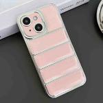 For iPhone 15 Plus Electroplated Silver Edge Eiderdown TPU Phone Case(Pink)