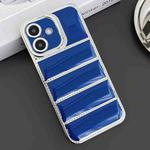 For iPhone 16 Electroplated Silver Edge Eiderdown TPU Phone Case(Blue)