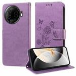 For Tecno Camon 30 Pro Embossed Butterfly Flowers Leather Phone Case(Purple)