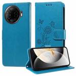 For Tecno Camon 30 Pro Embossed Butterfly Flowers Leather Phone Case(Blue)