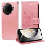 For Tecno Camon 30 Pro Embossed Butterfly Flowers Leather Phone Case(Rose Gold)