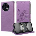 For Tecno Spark 30 Pro 4G Embossed Butterfly Flowers Leather Phone Case(Purple)