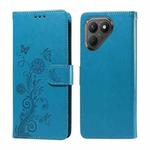 For Tecno Pova 7 5G Embossed Butterfly Flowers Leather Phone Case(Blue)