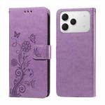 For Tecno Spark 40 4G Embossed Butterfly Flowers Leather Phone Case(Purple)