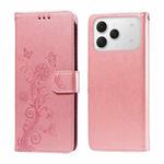 For Tecno Spark 40 4G Embossed Butterfly Flowers Leather Phone Case(Rose Gold)