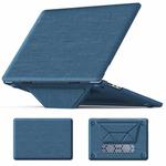 For MacBook Air 15.3 inch A3114 / A2941 Fabric Magnetic Holder Laptop Protective Case(Navy Blue)