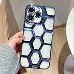 For iPhone 11 Pro Electroplating Laser Engraving 3D Honeycomb Clear TPU Phone Case(Blue)