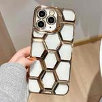 For iPhone 11 Pro Electroplating Laser Engraving 3D Honeycomb Clear TPU Phone Case(Gold)