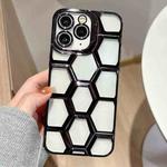 For iPhone 11 Pro Max Electroplating Laser Engraving 3D Honeycomb Clear TPU Phone Case(Black)