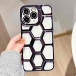 For iPhone 11 Pro Max Electroplating Laser Engraving 3D Honeycomb Clear TPU Phone Case(Purple)