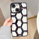 For iPhone 13 Electroplating Laser Engraving 3D Honeycomb Clear TPU Phone Case(Purple)