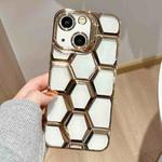 For iPhone 13 Electroplating Laser Engraving 3D Honeycomb Clear TPU Phone Case(Gold)