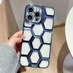 For iPhone 13 Pro Electroplating Laser Engraving 3D Honeycomb Clear TPU Phone Case(Blue)