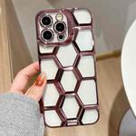 For iPhone 13 Pro Electroplating Laser Engraving 3D Honeycomb Clear TPU Phone Case(Pink)